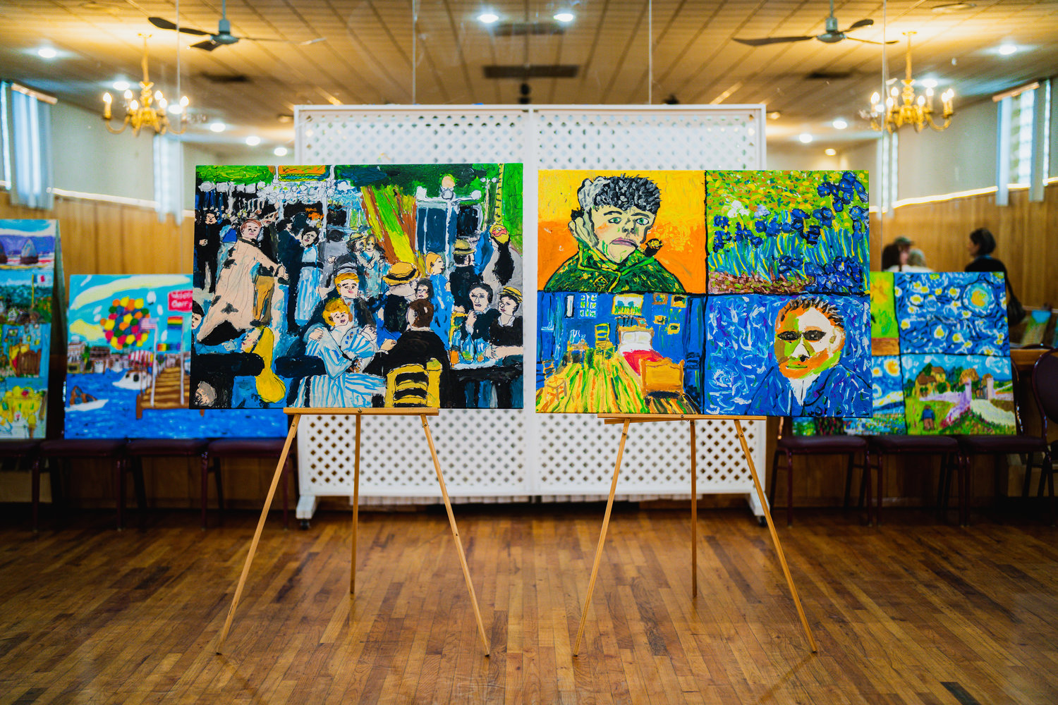 Probative painter, Susan Brown, hosted an art show of her most recent work at the VFW Hall in Sayville. The stunning, contemplative, and playfully reticent pieces lined the edges of the event space.